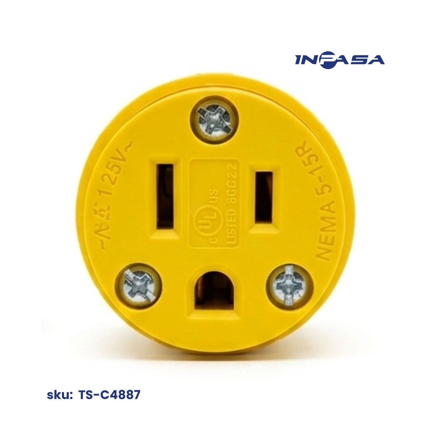 Conector Hembra Eléctrico 3 pata 15A NEMA 5-15R color amarillo