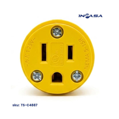 Conector Hembra Eléctrico 3 pata 15A NEMA 5-15R color amarillo