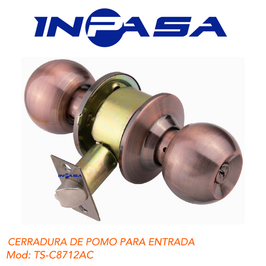 CERRADURA DE POMO COBRE ANTIGUO ENTRADA