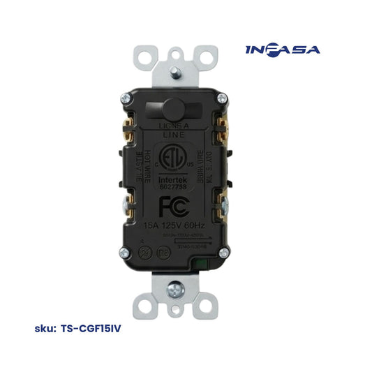 Tomacorriente GFCI C/TR de 15A con Placa de Pared Atornillada, Color Ivory Certificado ETL