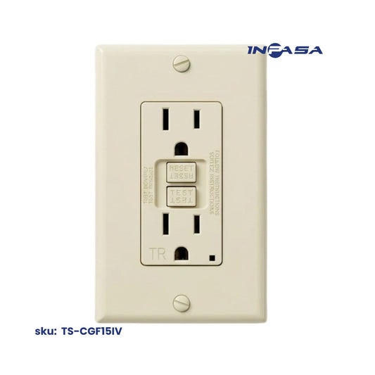 Tomacorriente GFCI C/TR de 15A con Placa de Pared Atornillada, Color Ivory Certificado ETL