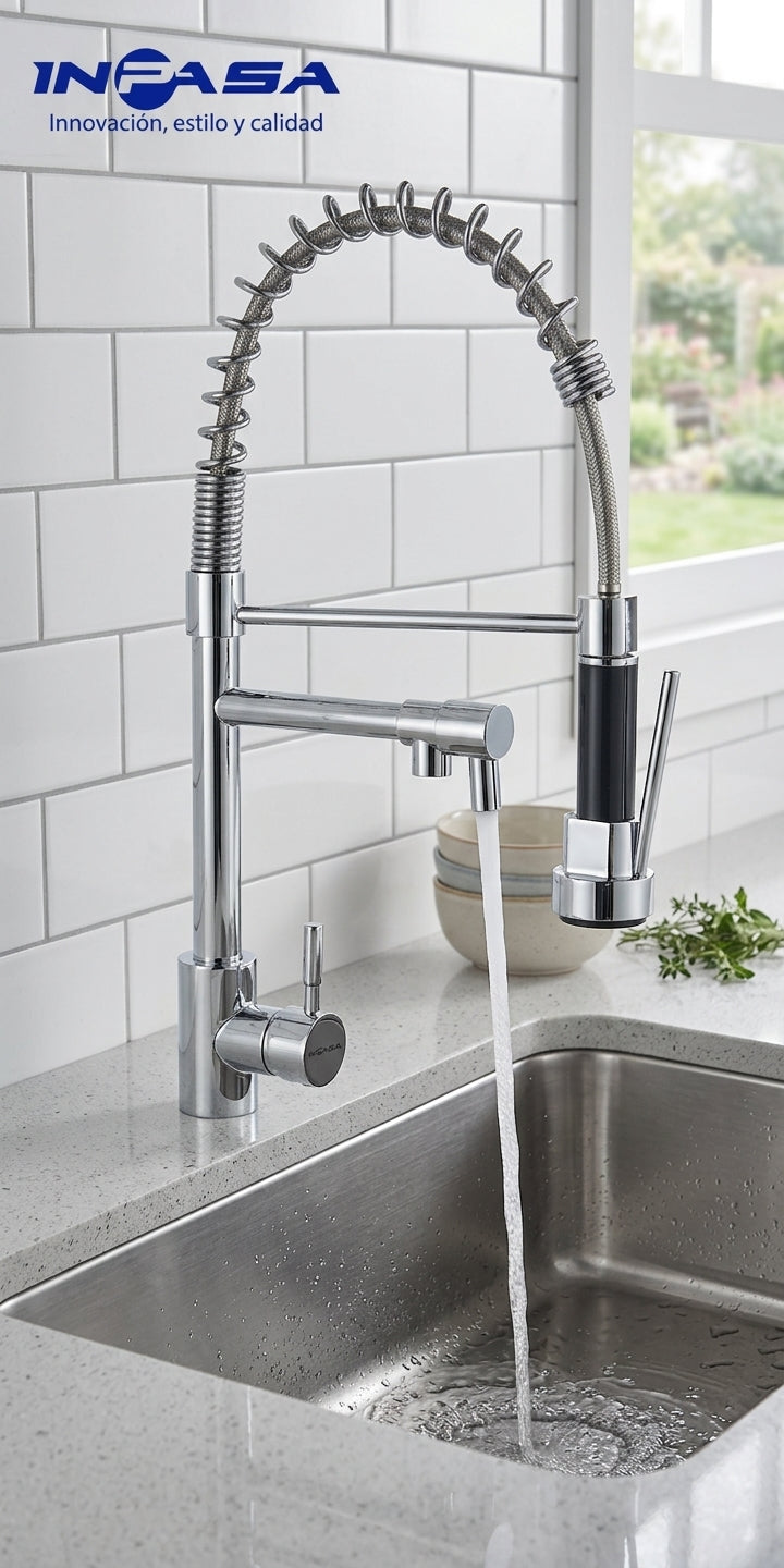 Grifo para Fregador de Cocina Monomando con Doble Salida de Agua