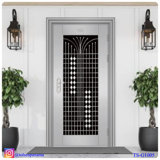 Puerta de Seguridad Multipunto de Acero Inoxidable con Cristal Completo Izq.