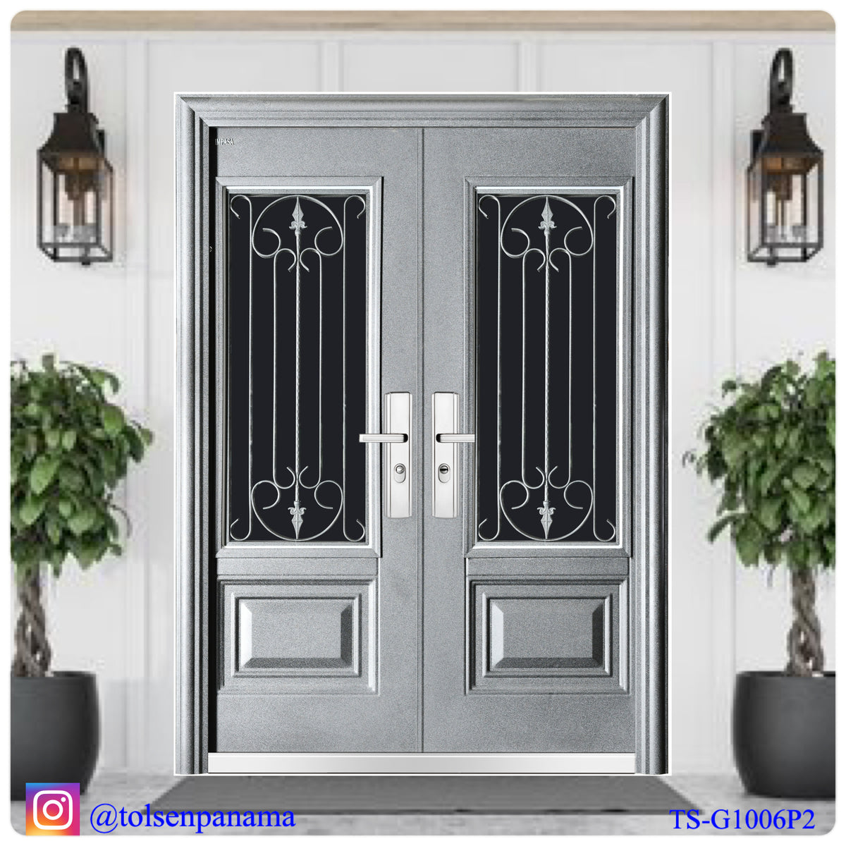 Puerta Multipunto de Seguridad de Dos Paños con Vitral Superior – Color Negro (Derecha)