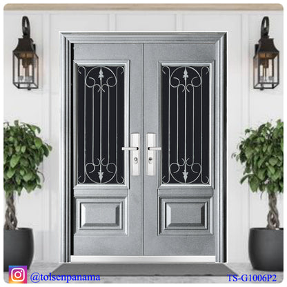 Puerta Multipunto de Seguridad de Dos Paños con Vitral Superior – Color Negro (Derecha)