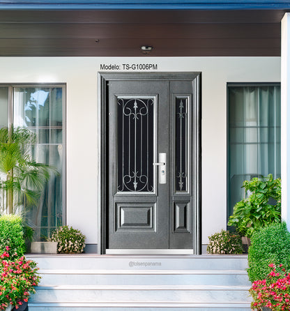 Puerta Multipunto de Seguridad Paño y Medio – Metal Negro con Cristal Superior (Derecha)