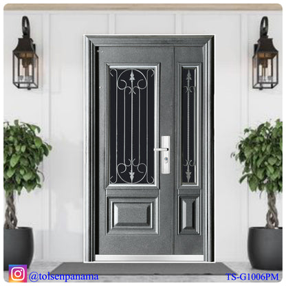 Puerta Multipunto de Seguridad Paño y Medio – Metal Negro con Cristal Superior (Derecha)