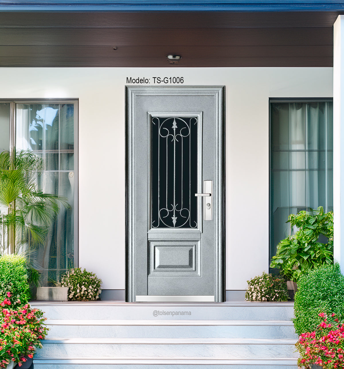 Puerta Multipuntos de Lujo con Cristal Superior – Color Negro, Un Paño (Derecha)