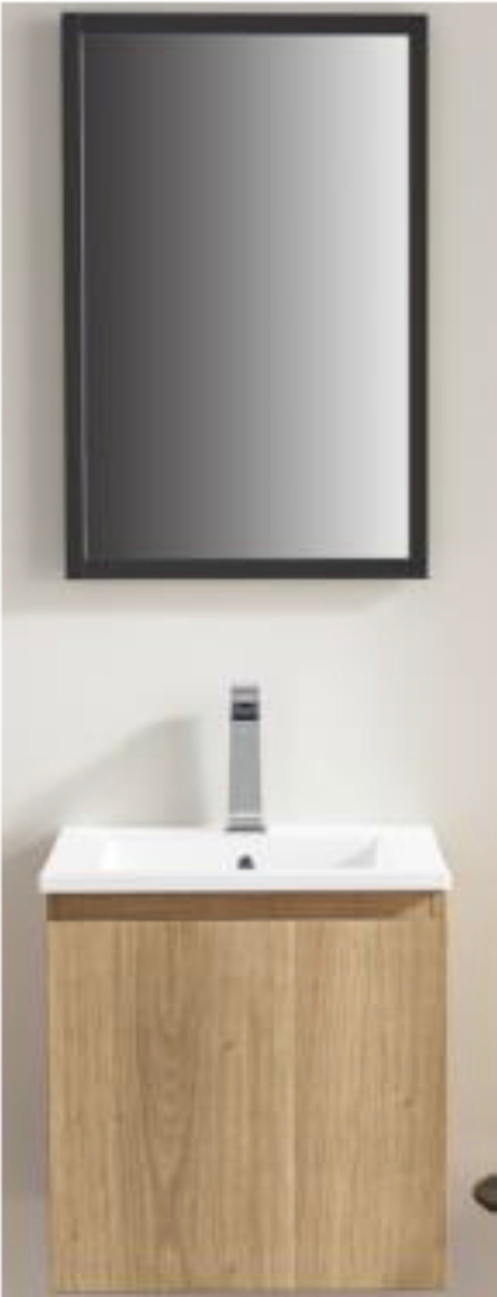 Mueble De Baño Aéreo 41cm Madera De Roble Con Espejo Negro