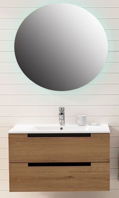 Mueble De Baño Capri Aéreo 81cm Madera De Roble Con Espejo de LED