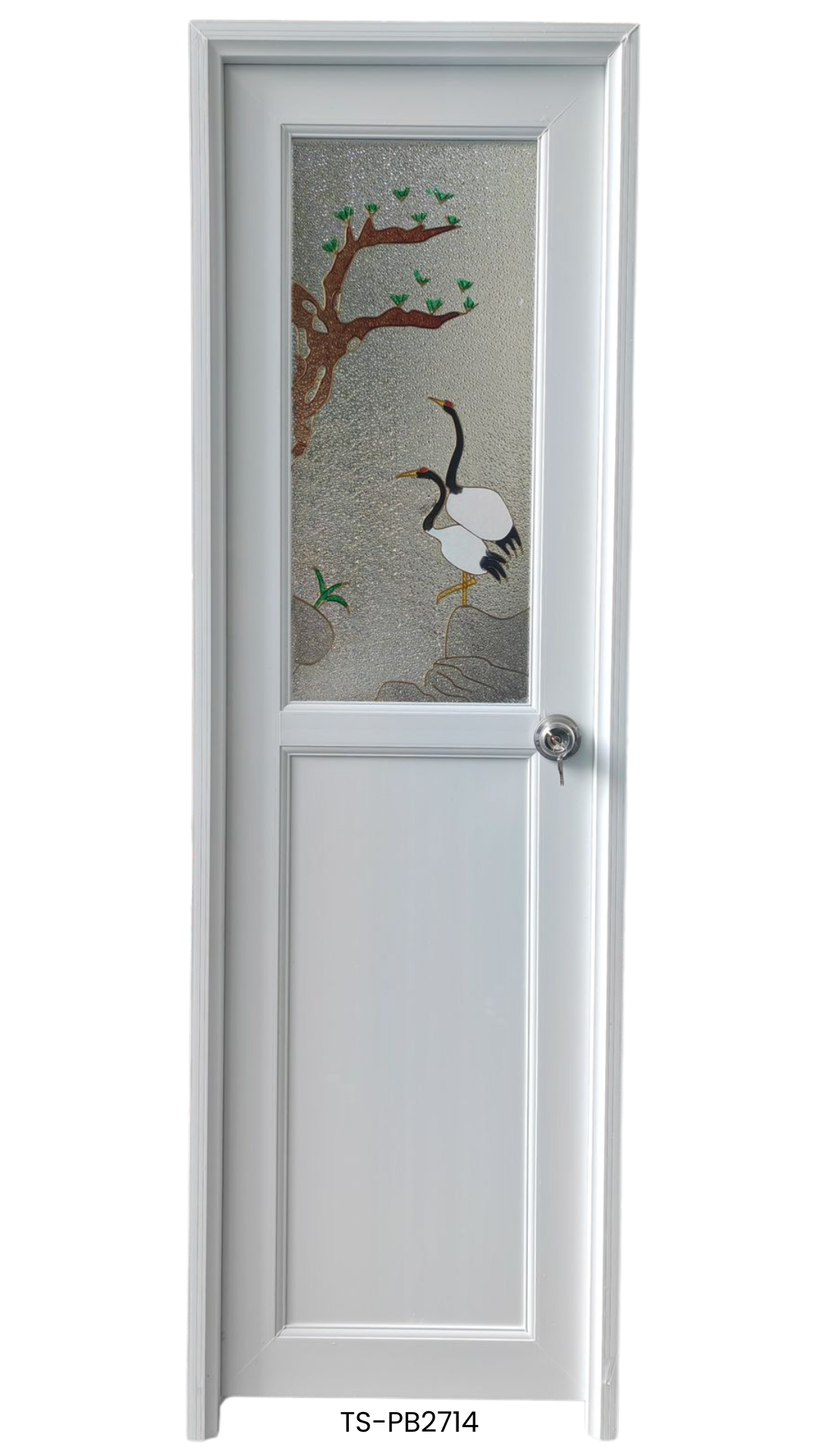 Puerta de Baño PVC 2'×7' – Blanca con Diseño Cisne (Izquierda)