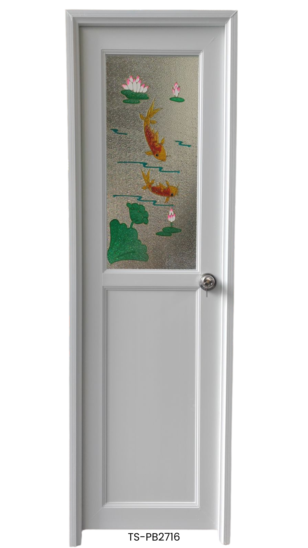 Puerta de Baño PVC 2'×7' – Blanca con Diseño Peces (Derecha)