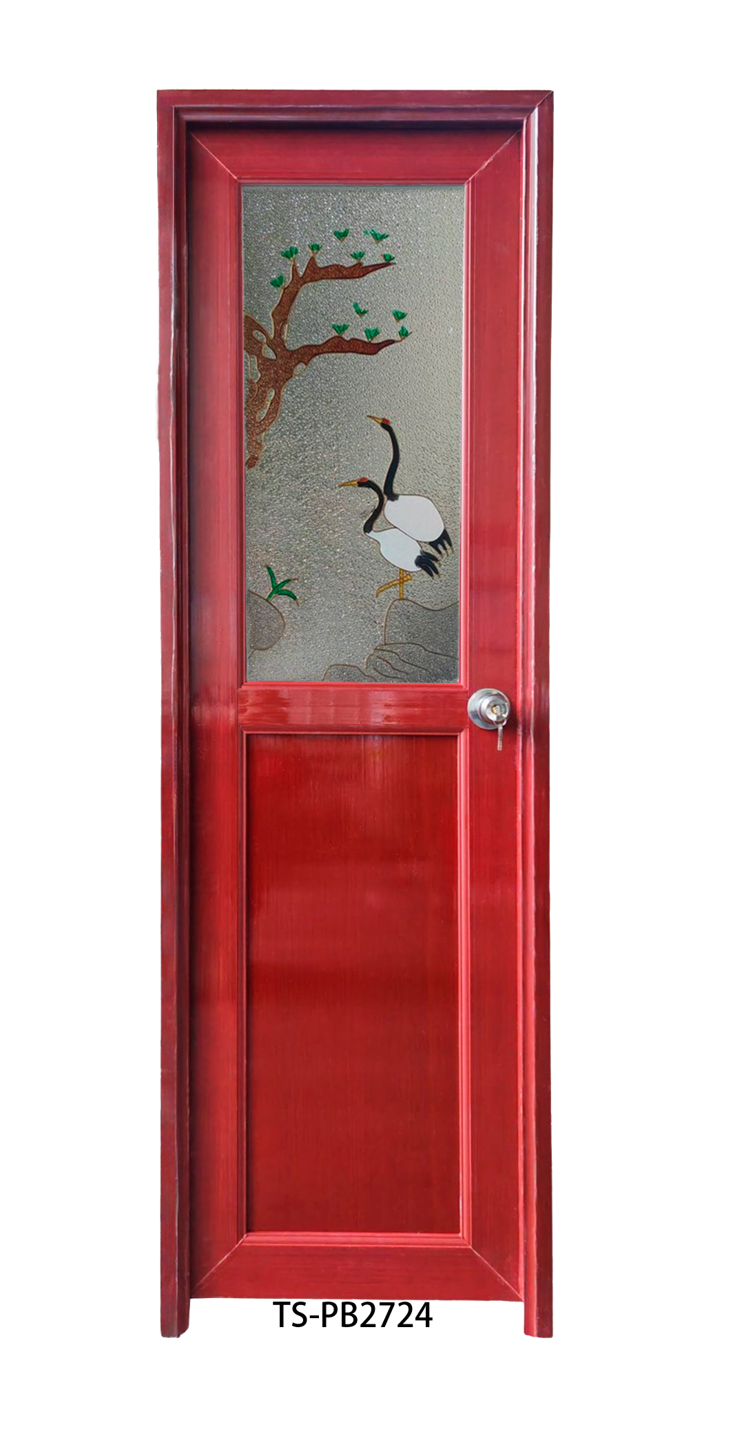 Puerta de Baño PVC 2'×7' – Caoba con Diseño Cisne (Derecha)