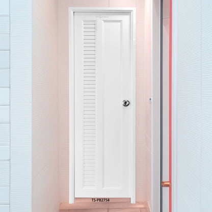Puerta de Baño PVC 2'×7' – Blanca con Persiana de Ventilación (Izquierda)