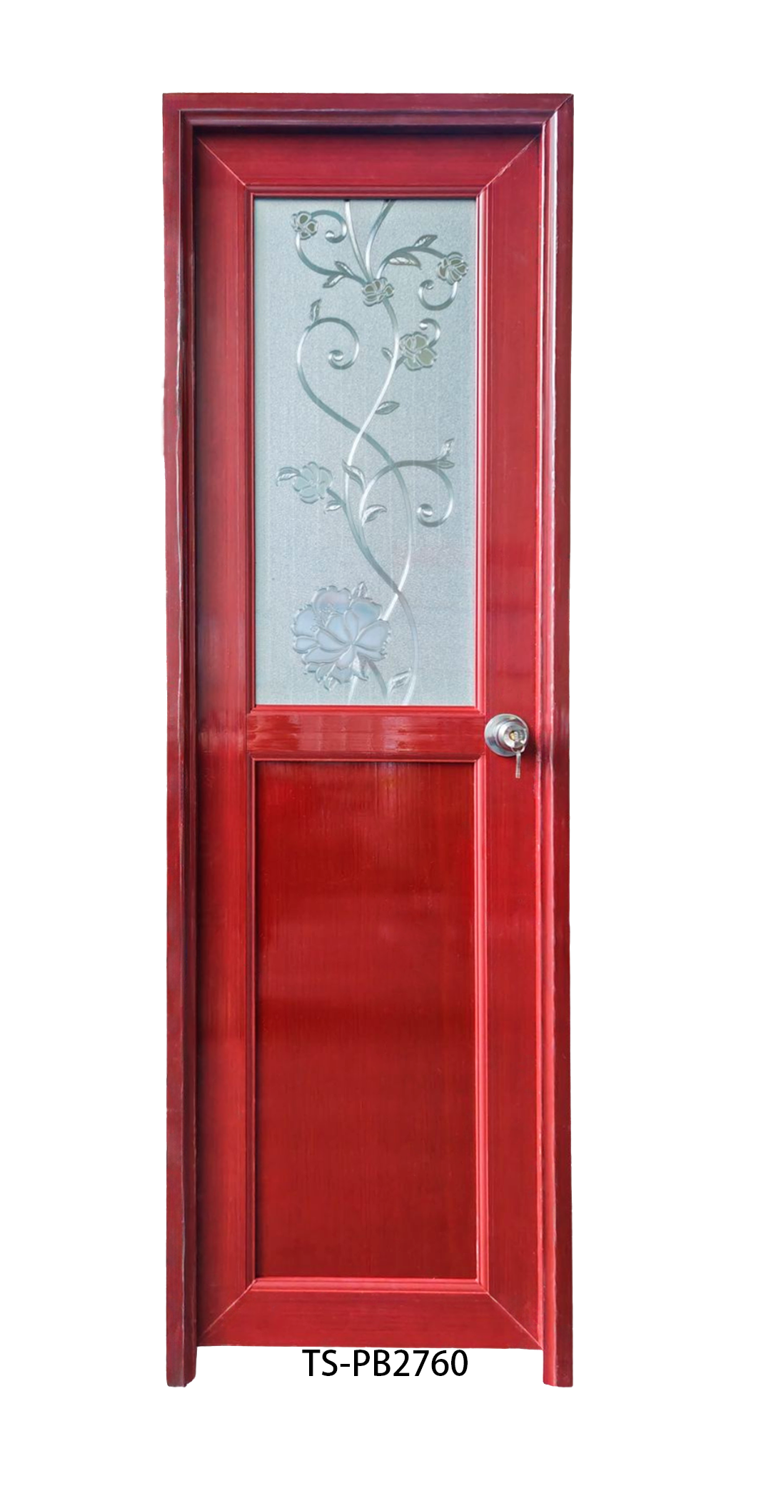 Puerta de Baño PVC 2'×7' – Caoba con Diseño Flores y Enredaderas (Izquierda)
