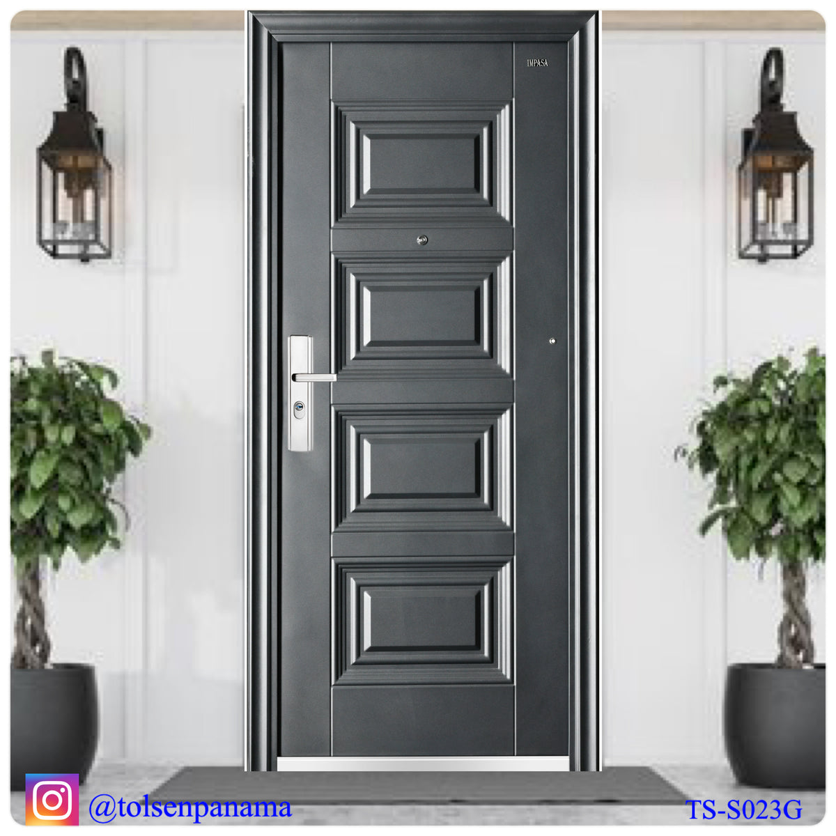 Puerta Multipunto de Seguridad – Metal Gris Oscuro con Diseño Geométrico (Izquierda)