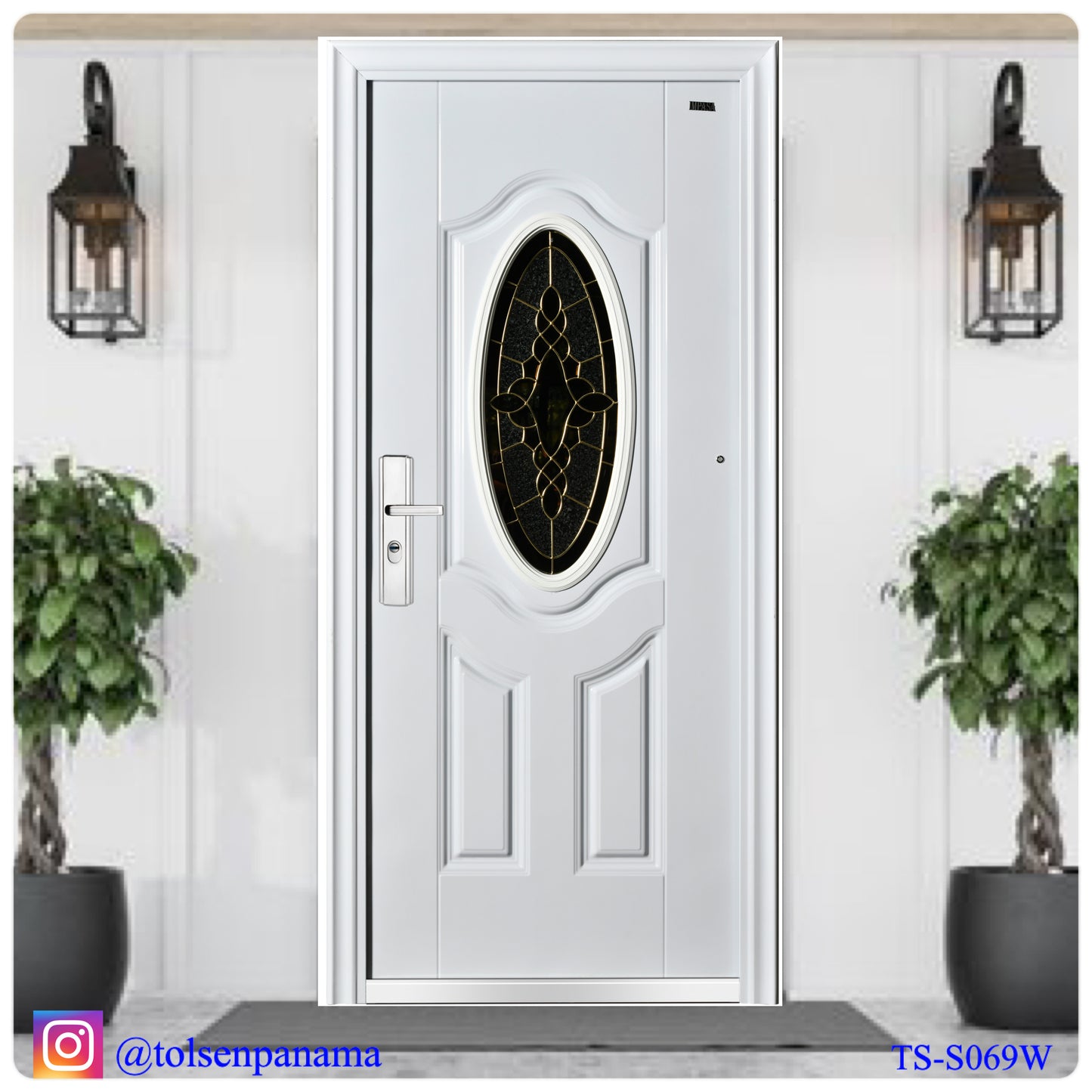 Puerta Multipunto de Seguridad con Vitral Blanca DER.