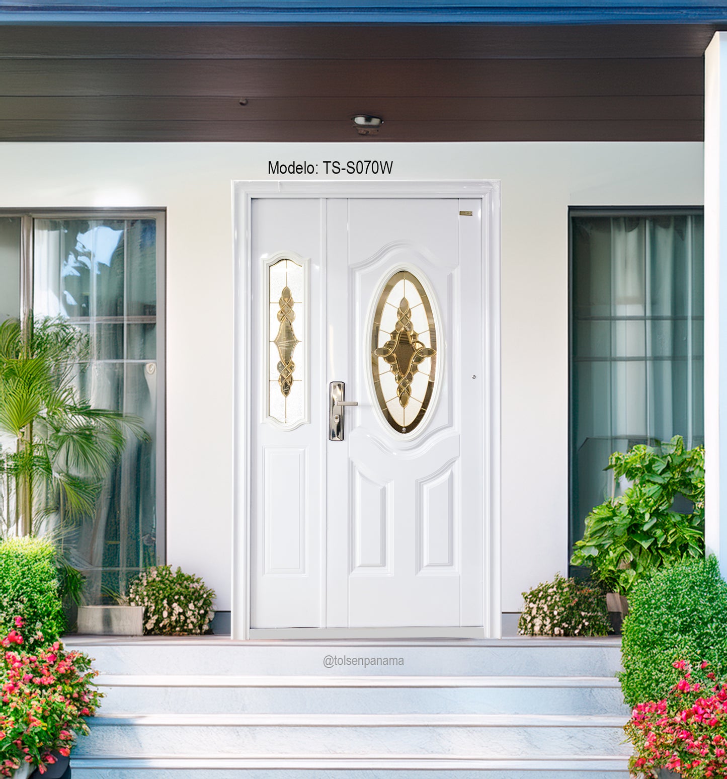 Puerta Multipunto de Seguridad con Vitral Blanca – Paño y Medio (Derecha)