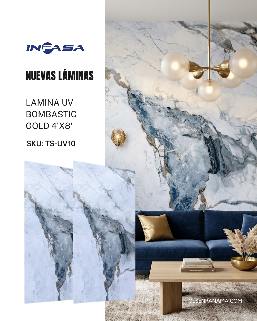 Lamina UV Bombastic Gold 4'X8'