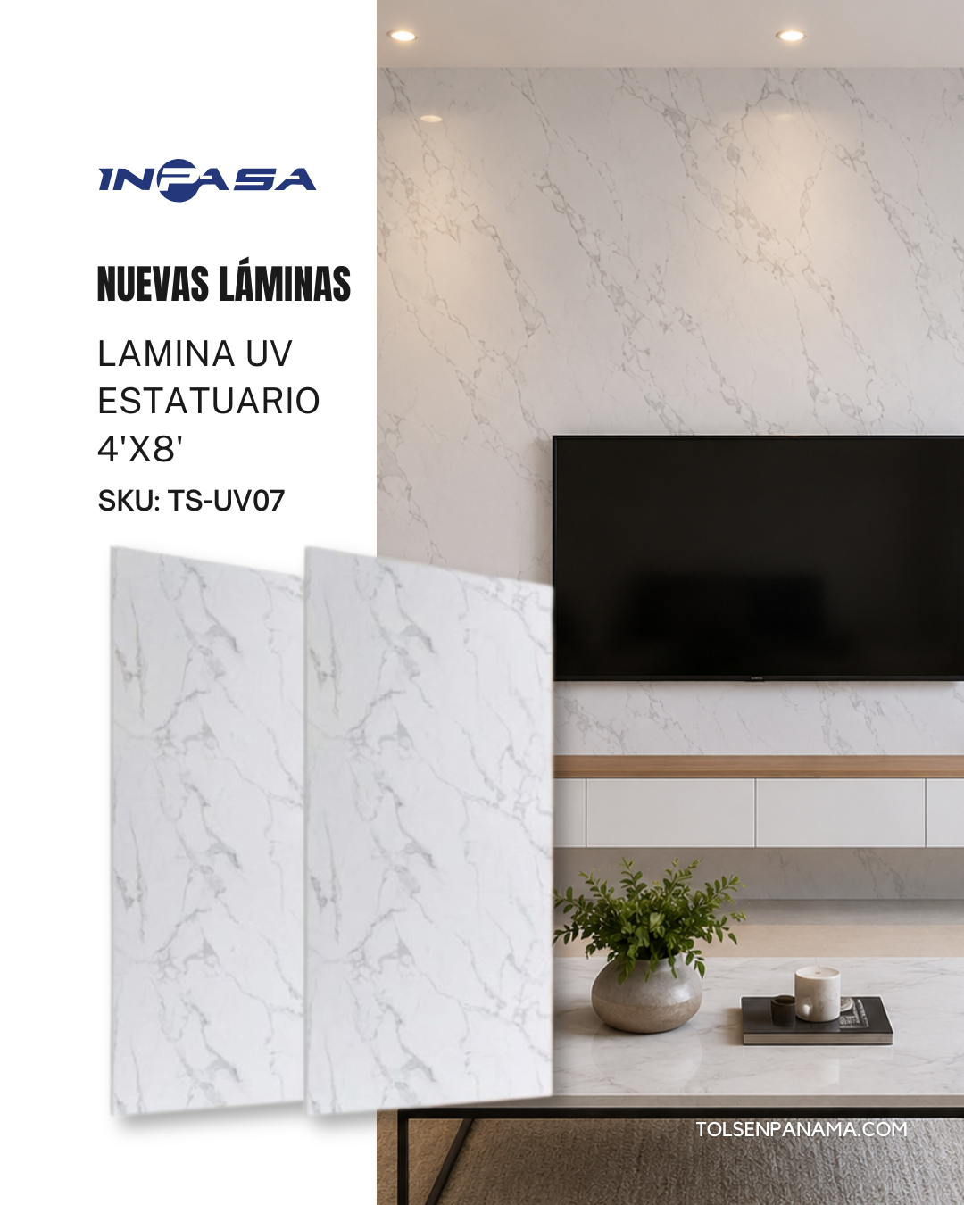 Lamina UV Estatuario 4'X8'