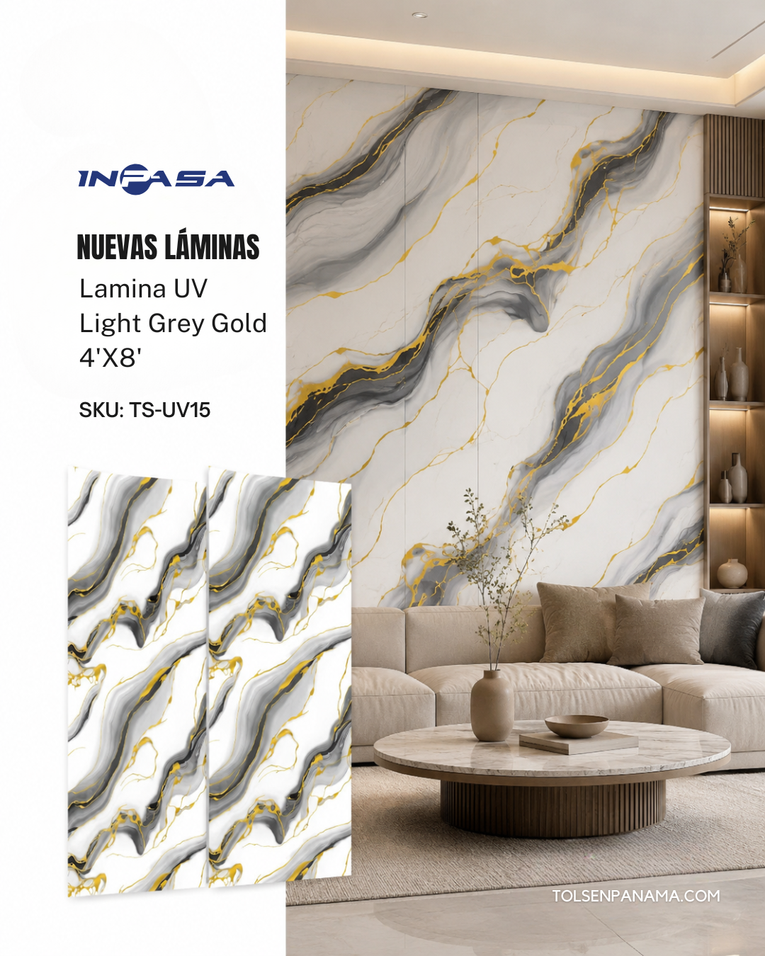 Lamina UV Light Grey Gold 4'X8'